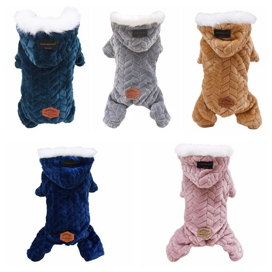 Winter Warm Pet Clothes Corduroy Fleece Four Legs Jumpsuit