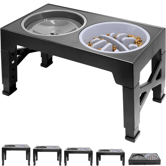 Slow Feeder Dog Bowl Holder with 5 Height Adjustments