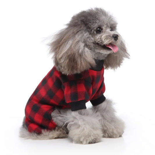 Pet Christmas Pajamas Red Black Buffalo Plaid Jumpsuit Dog Clothes