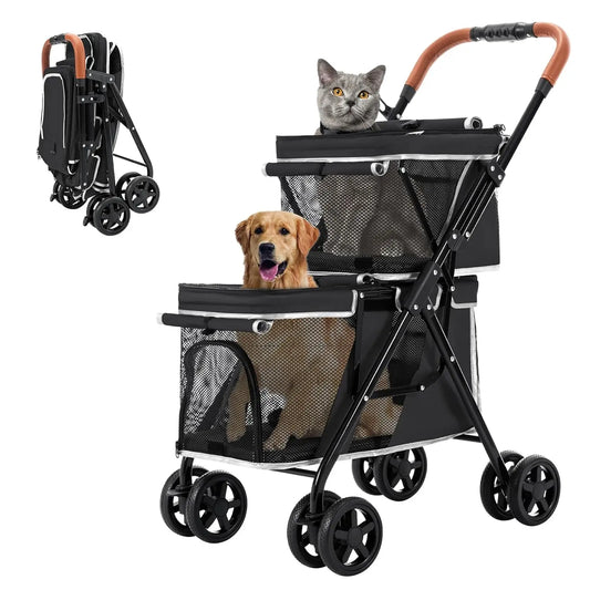 Double small Pet Stroller One-Hand Folding Travel Carriage