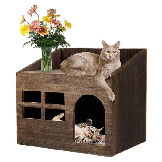 Solid Wooden Cat Litter Box for Indoor and bed