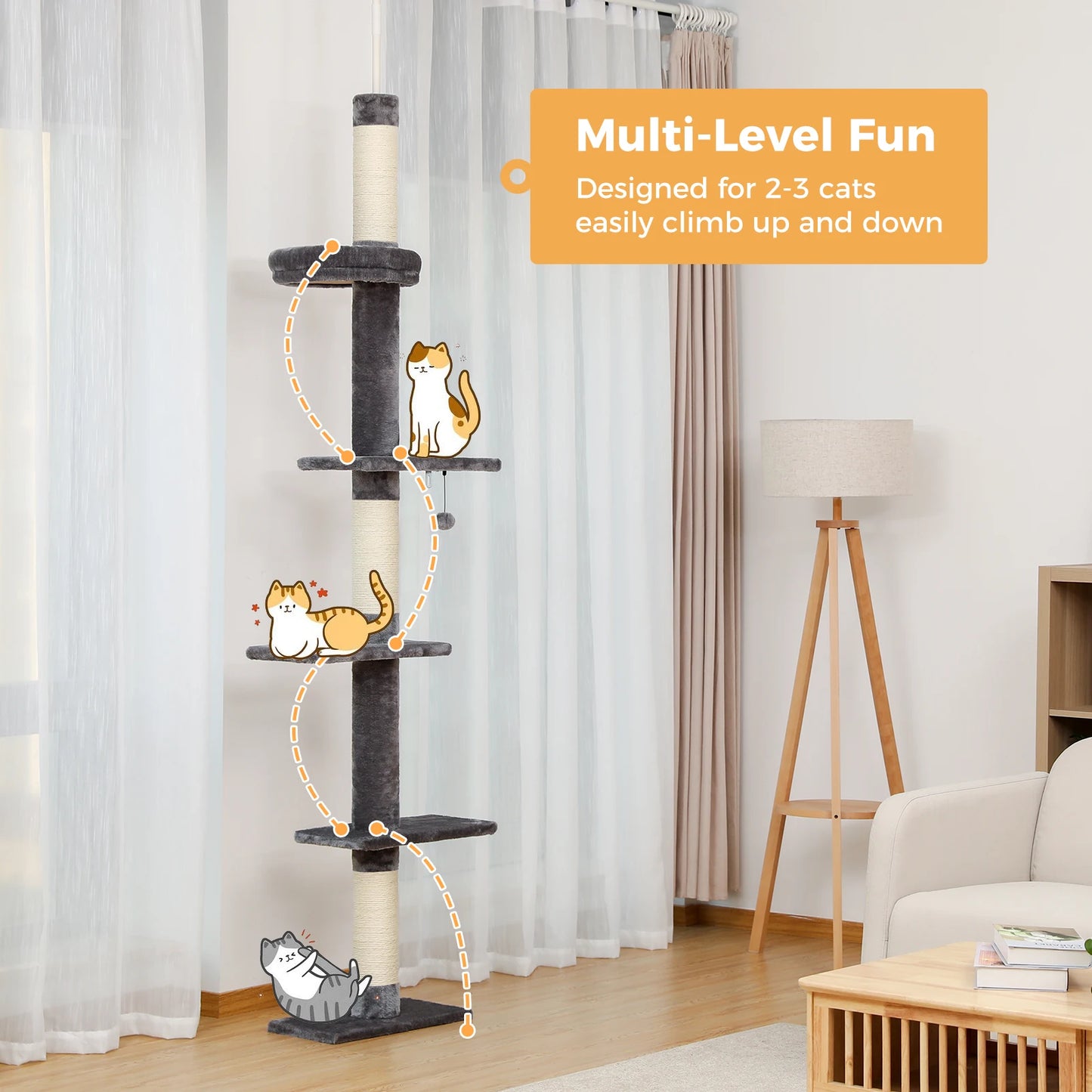 Adjustable Height Cat Tree for Indoor Tower with Scratching Posts