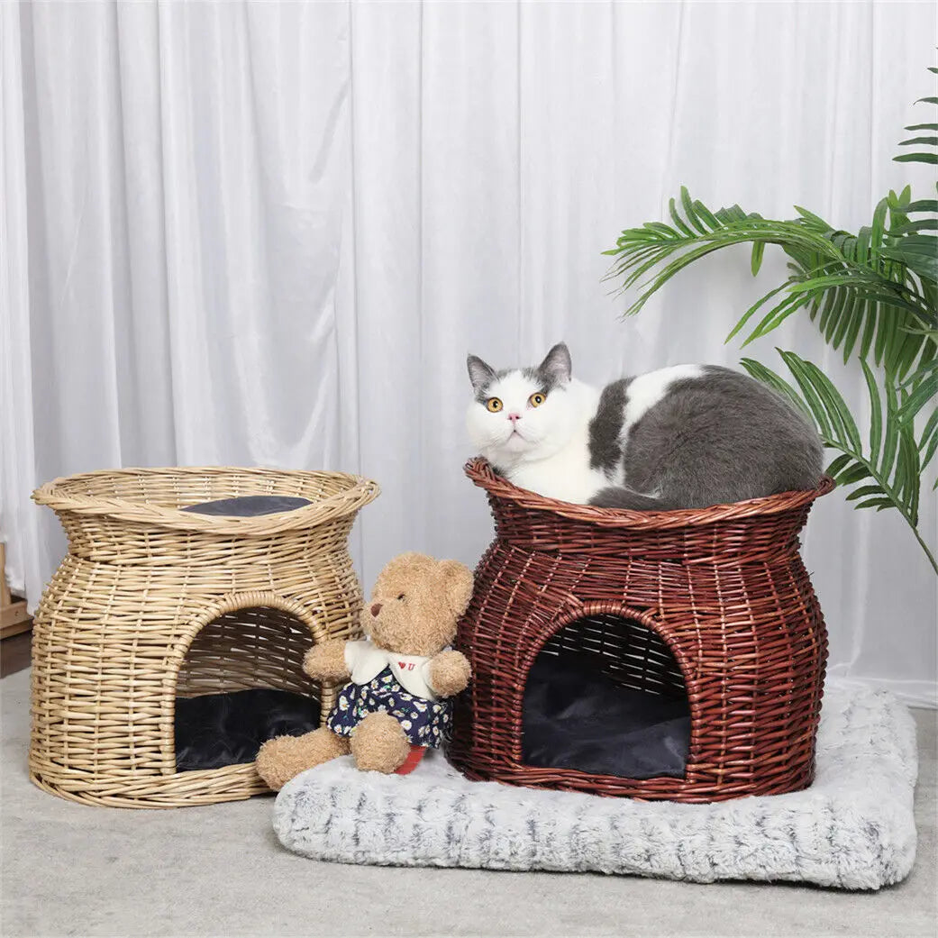Cat Bed Hand Woven Wicker Bunk Basket 2 Tier