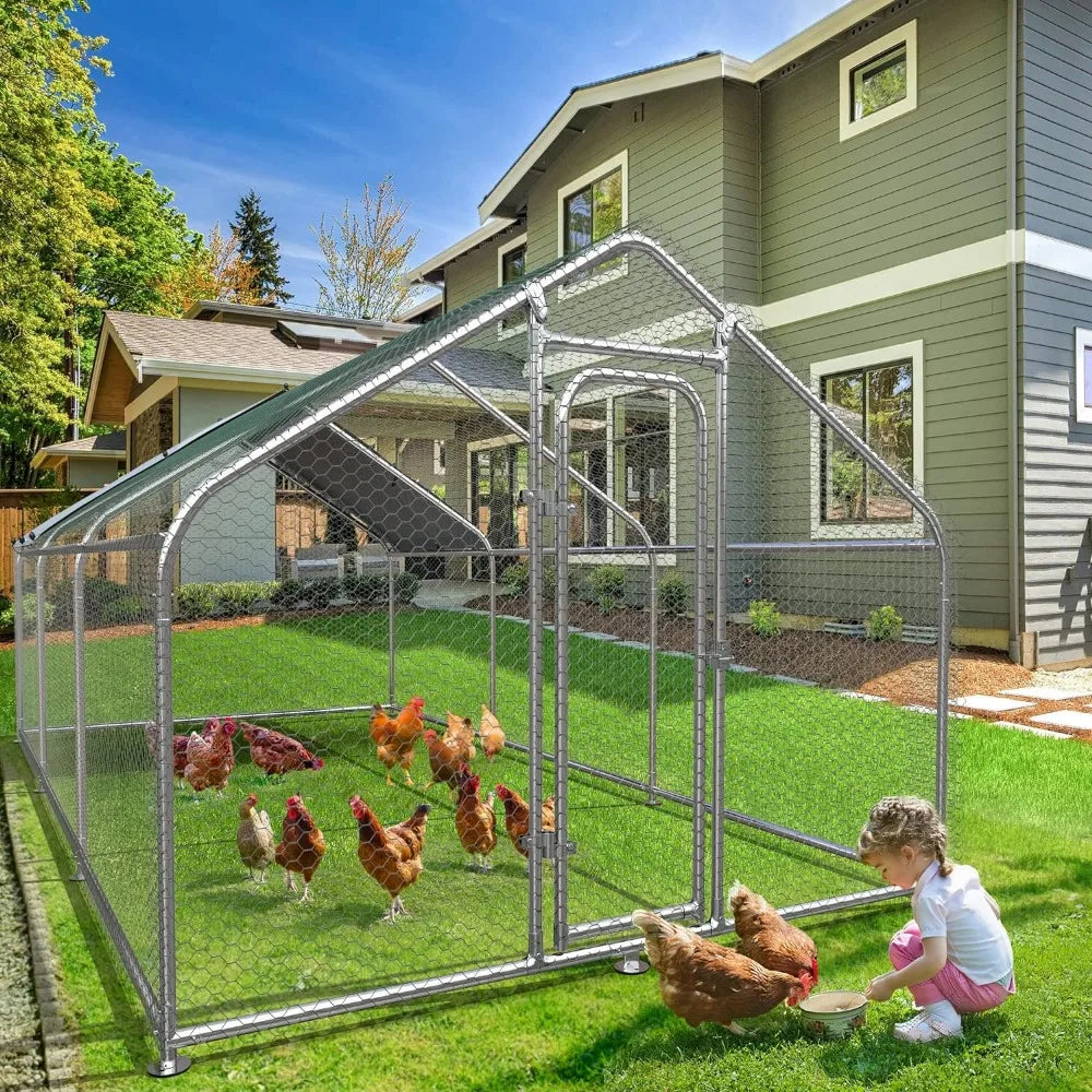 Large Metal Chicken Coop with Waterproof Cover