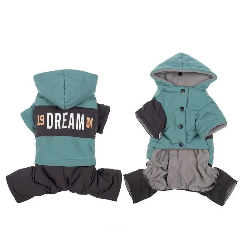 Dog or Cat Winter Faux Leather Waterproof Jumpsuit Hoodie