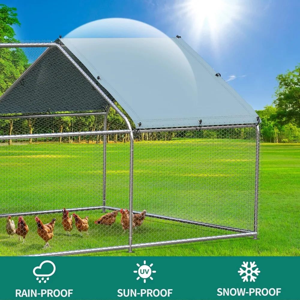 Large Metal Chicken Coop with Waterproof Cover
