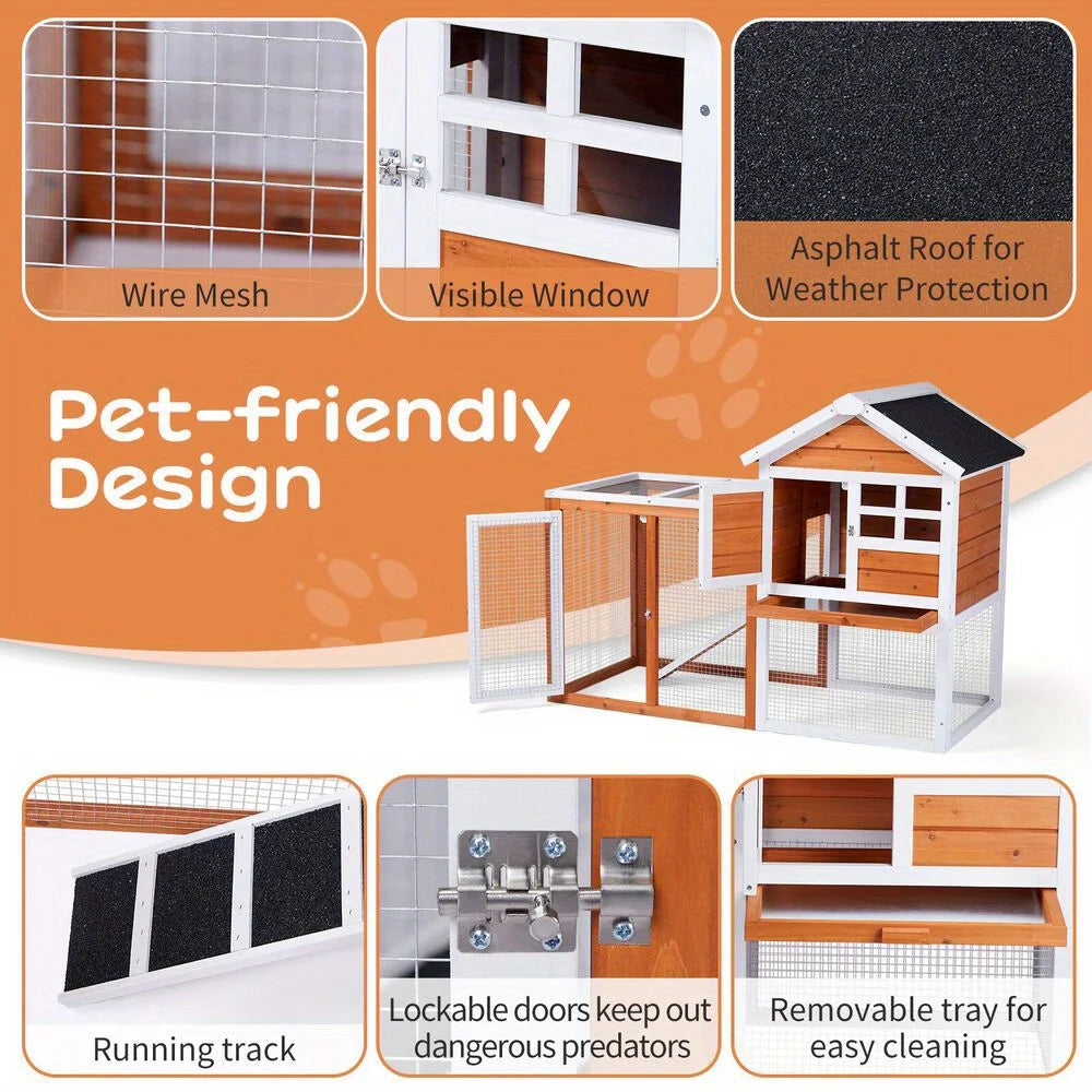 Wooden House Hutch Poultry Cage Waterproof Roof pets