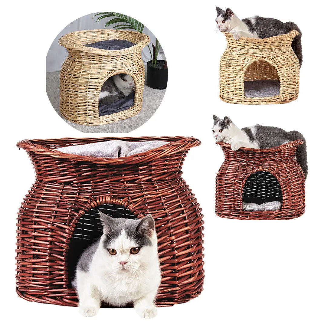 Cat Bed Hand Woven Wicker Bunk Basket 2 Tier