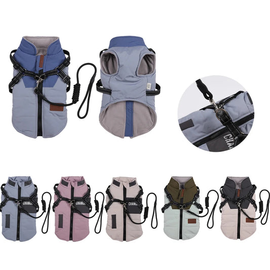Winter Pet Dog Jacket With Harness Clothes Waterproof