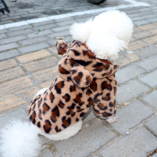 Winter Plush Pet Dog Clothes Leopard Print Pet Hoodies Warm