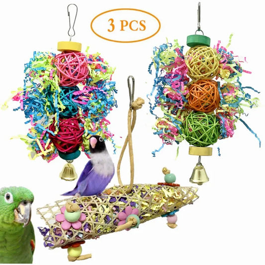 3Pcs Bird Toys Set Colorful Assorted Hanging toys