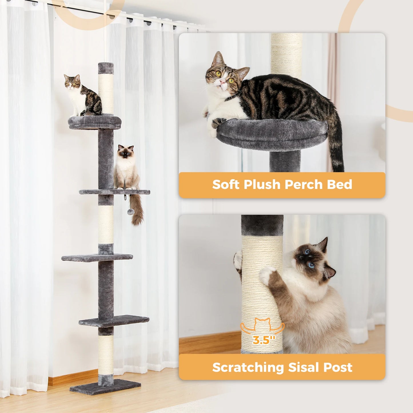 Adjustable Height Cat Tree for Indoor Tower with Scratching Posts