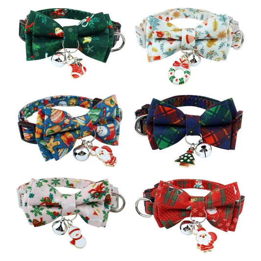 Christmas Dog Or Cat Collar Big Bowknot Holiday Tie Adjustable Neck Strap