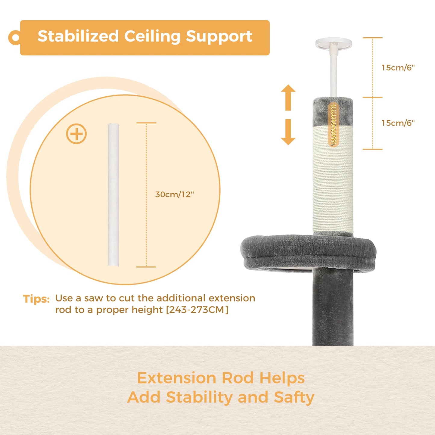Adjustable Height Cat Tree for Indoor Tower with Scratching Posts