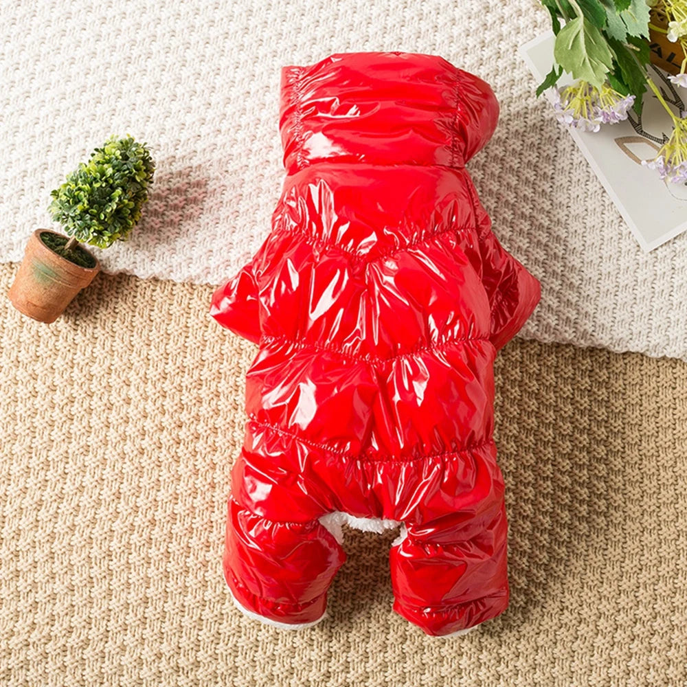 Dog or Cat Winter Faux Leather Waterproof Jumpsuit Hoodie