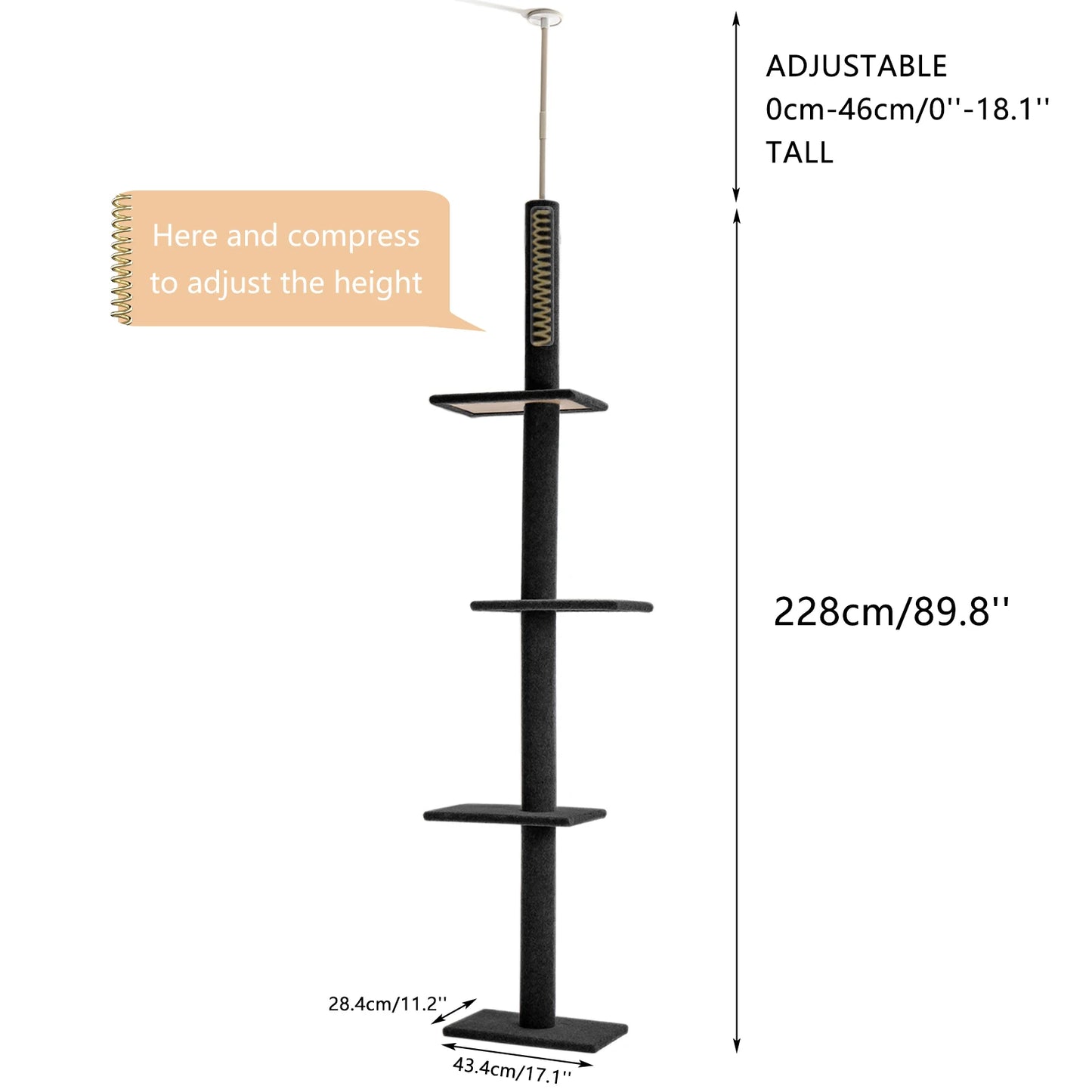 Adjustable Height Cat Tree for Indoor Tower with Scratching Posts