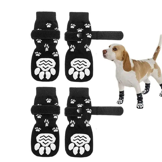 4PCS Double Side Anti-Slip Dog Socks with Adjustable Straps for Pet Paw