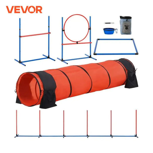 VEVOR Dog Agility Training Equipment 5 PCS Set Upgrade with Adjustable Hurdles Tunnel