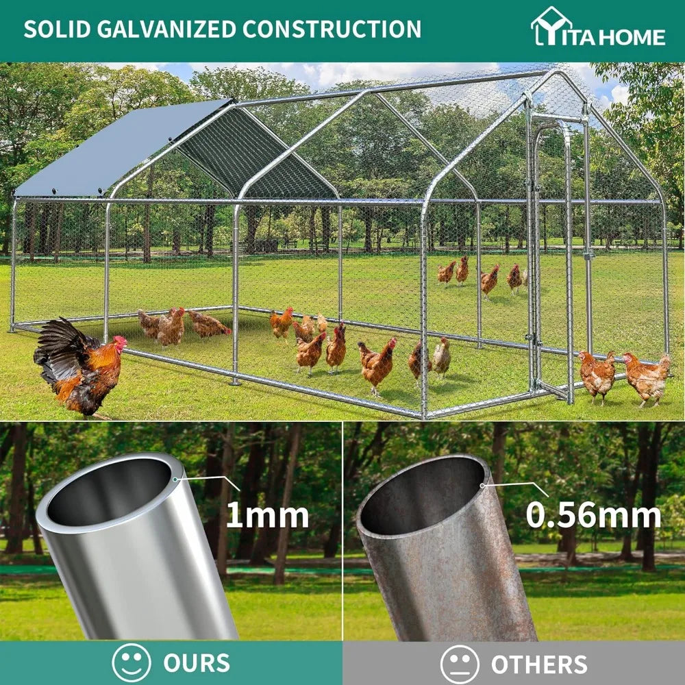 Large Metal Chicken Coop with Waterproof Cover
