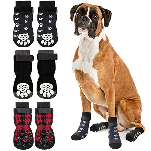 4pcs Anti-Slip Pet Dog Cat Socks with Adjustable Straps for Pets Paw