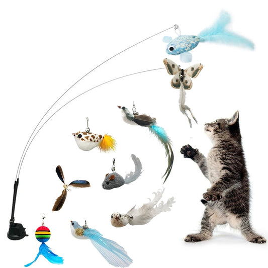 Interactive Cat Toy Simulation Bird Mice Feather with Bell