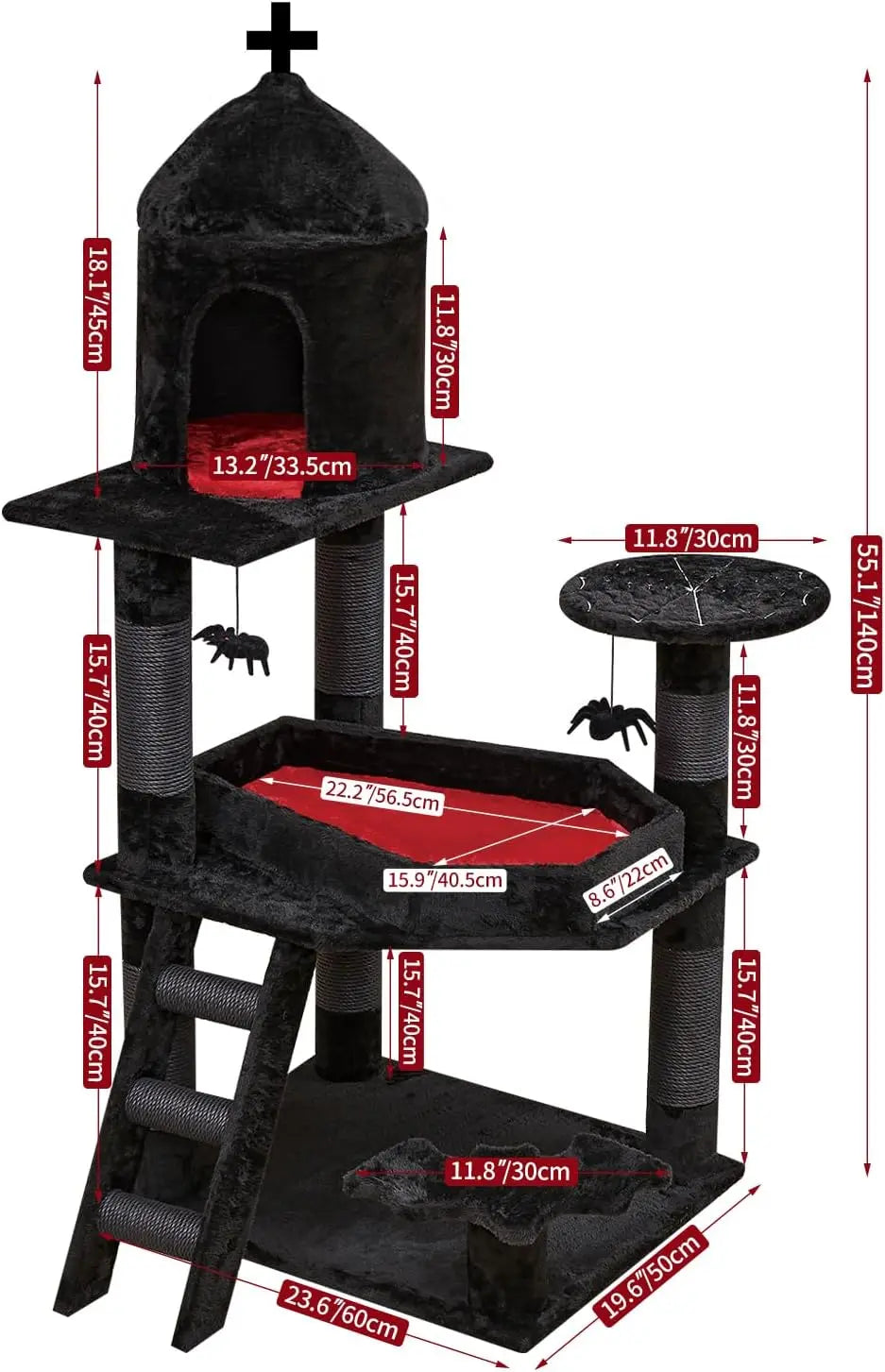 Gothic Cat Tree Coffin Bed 55"Tower with Scratching Posts