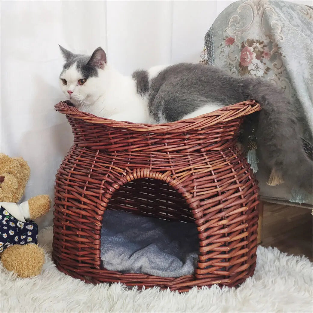 Cat Bed Hand Woven Wicker Bunk Basket 2 Tier