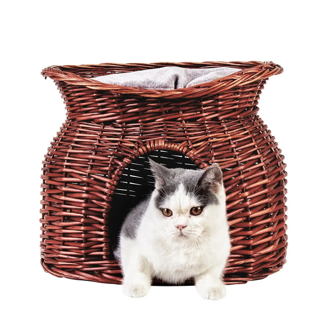 Cat Bed Hand Woven Wicker Bunk Basket 2 Tier