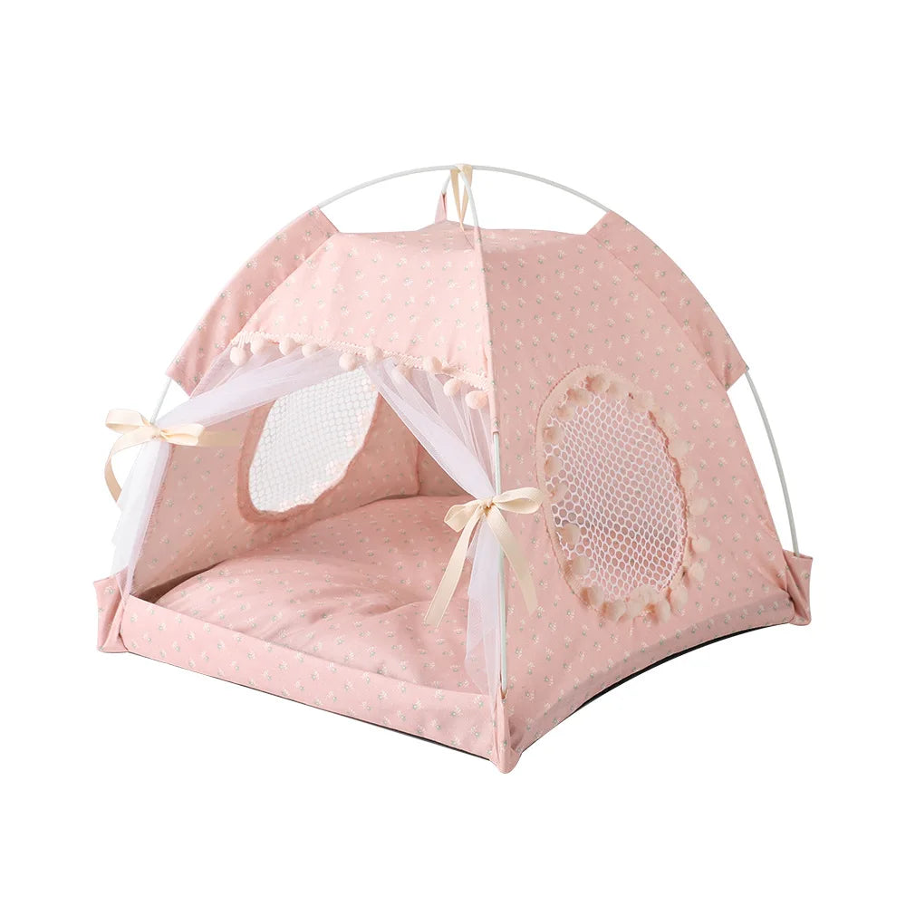 ZK20 Pet Dog Tent House Floral Print Enclosed Tent Bed