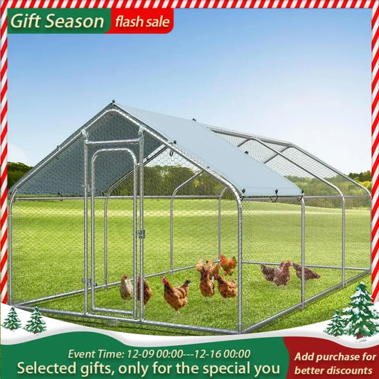 Large Metal Chicken Coop with Waterproof Cover