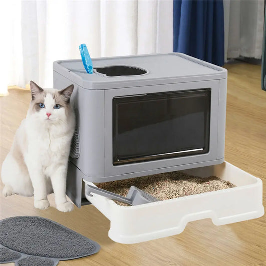 Foldable Cat Litter Box Front Entry & Top Exit Boxes