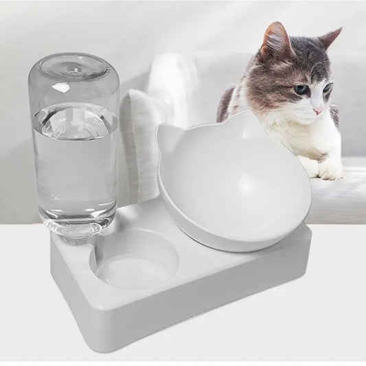 Cat Food Bowl Feeder Automatic Pet Food Container with Water Dispenser