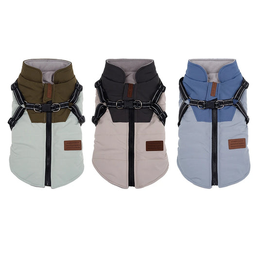 Waterproof Pet Dog Jacket With Harness Winter Warm