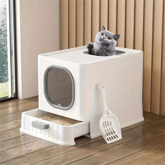 Leak-proof Enclosed Cat Litter Box Pull Drawer Training Toilet with Scooper