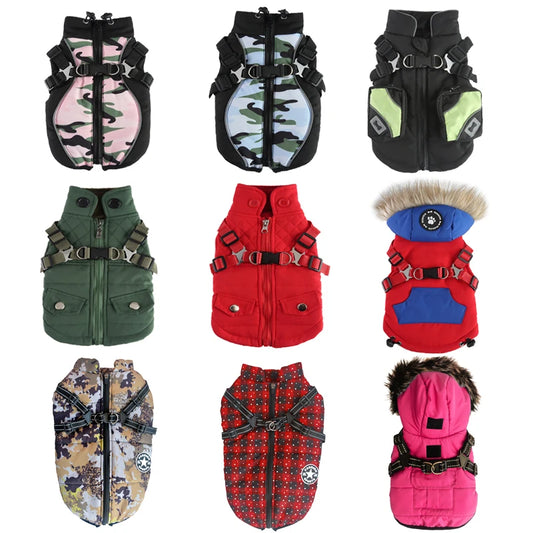 Winter Pet Dog Jacket With Harness Warm Dog Clothes