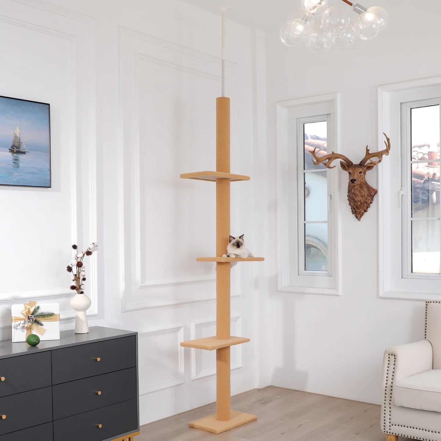 Adjustable Height Cat Tree for Indoor Tower with Scratching Posts