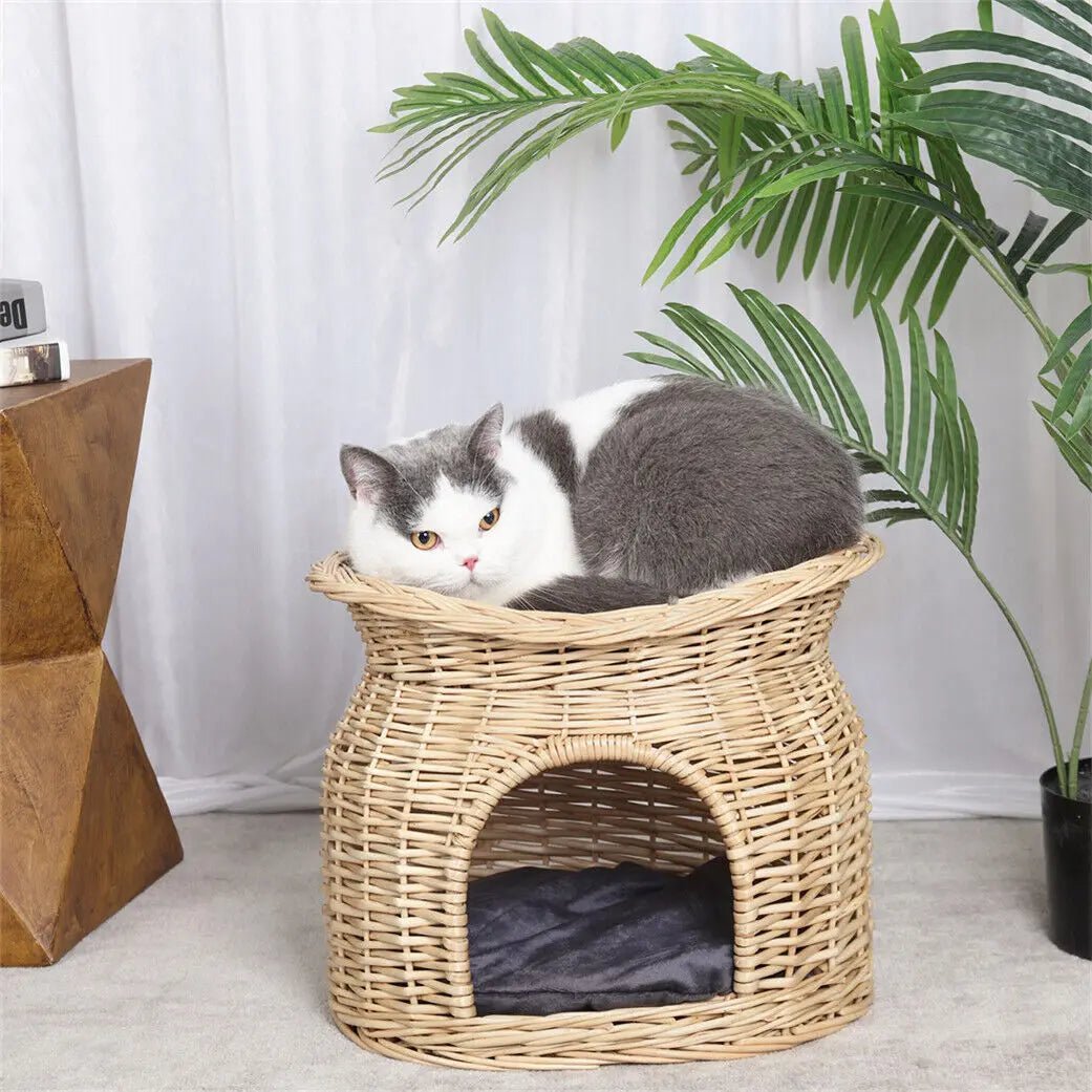 Cat Bed Hand Woven Wicker Bunk Basket 2 Tier