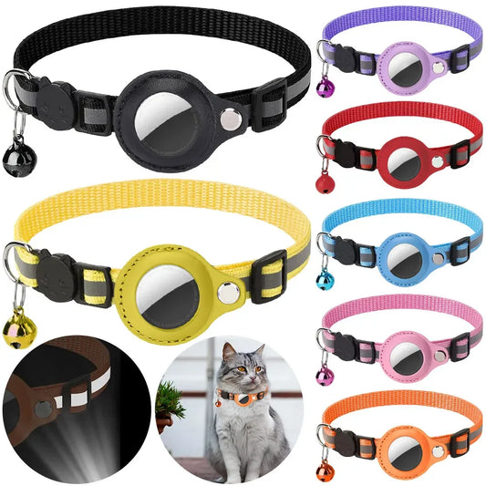For Apple AirTag Pet Collar with Bell Safety Buckle GPS Tracker Holder