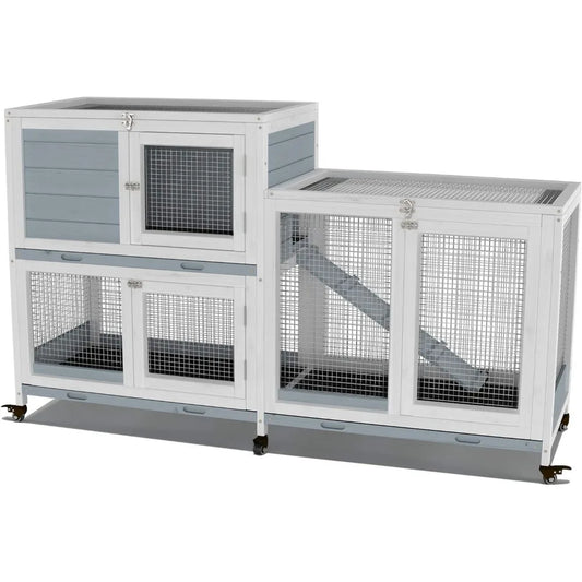 Two Floors 58" Wooden Indoor Bunny Hutch Rabbit Cage