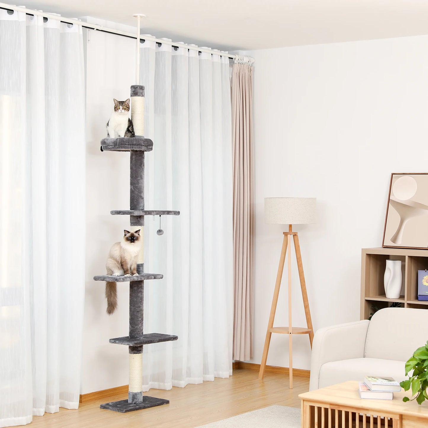 Adjustable Height Cat Tree for Indoor Tower with Scratching Posts