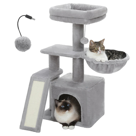 Small Cat Tower for Indoor Tree with Large Hammock