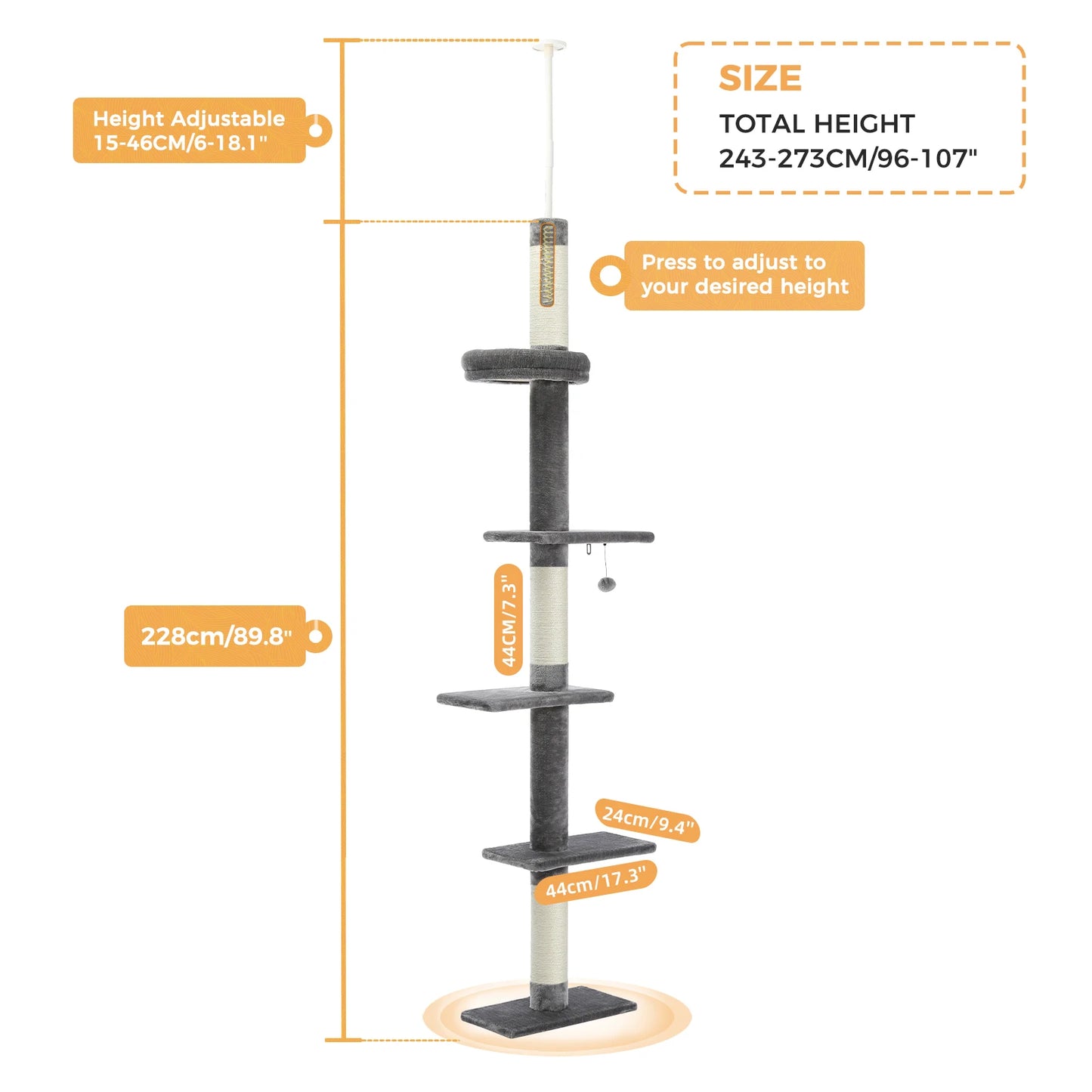 Adjustable Height Cat Tree for Indoor Tower with Scratching Posts