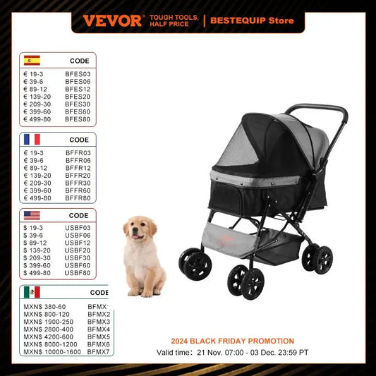 VEVOR 44lbs Pet Dog Stroller Storage Basket for Dogs Cats
