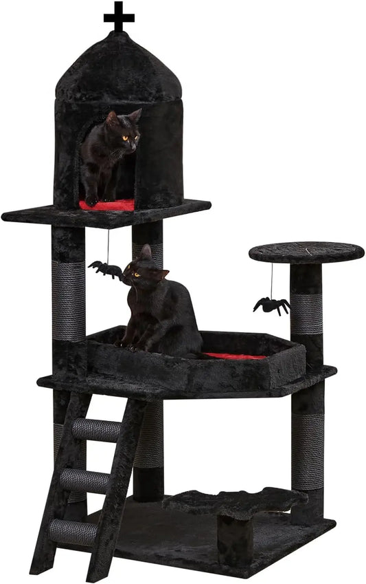 Gothic Cat Tree Coffin Bed 55"Tower with Scratching Posts