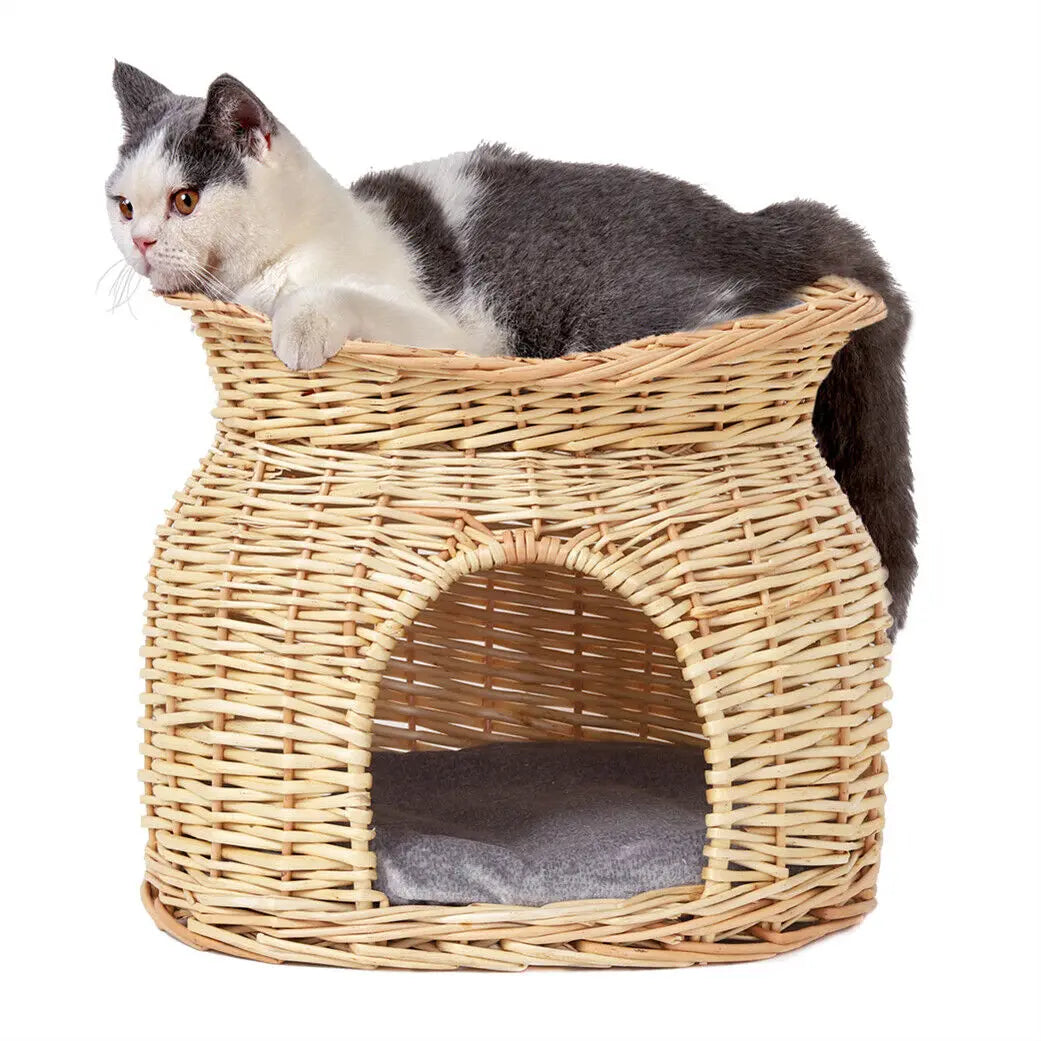Cat Bed Hand Woven Wicker Bunk Basket 2 Tier
