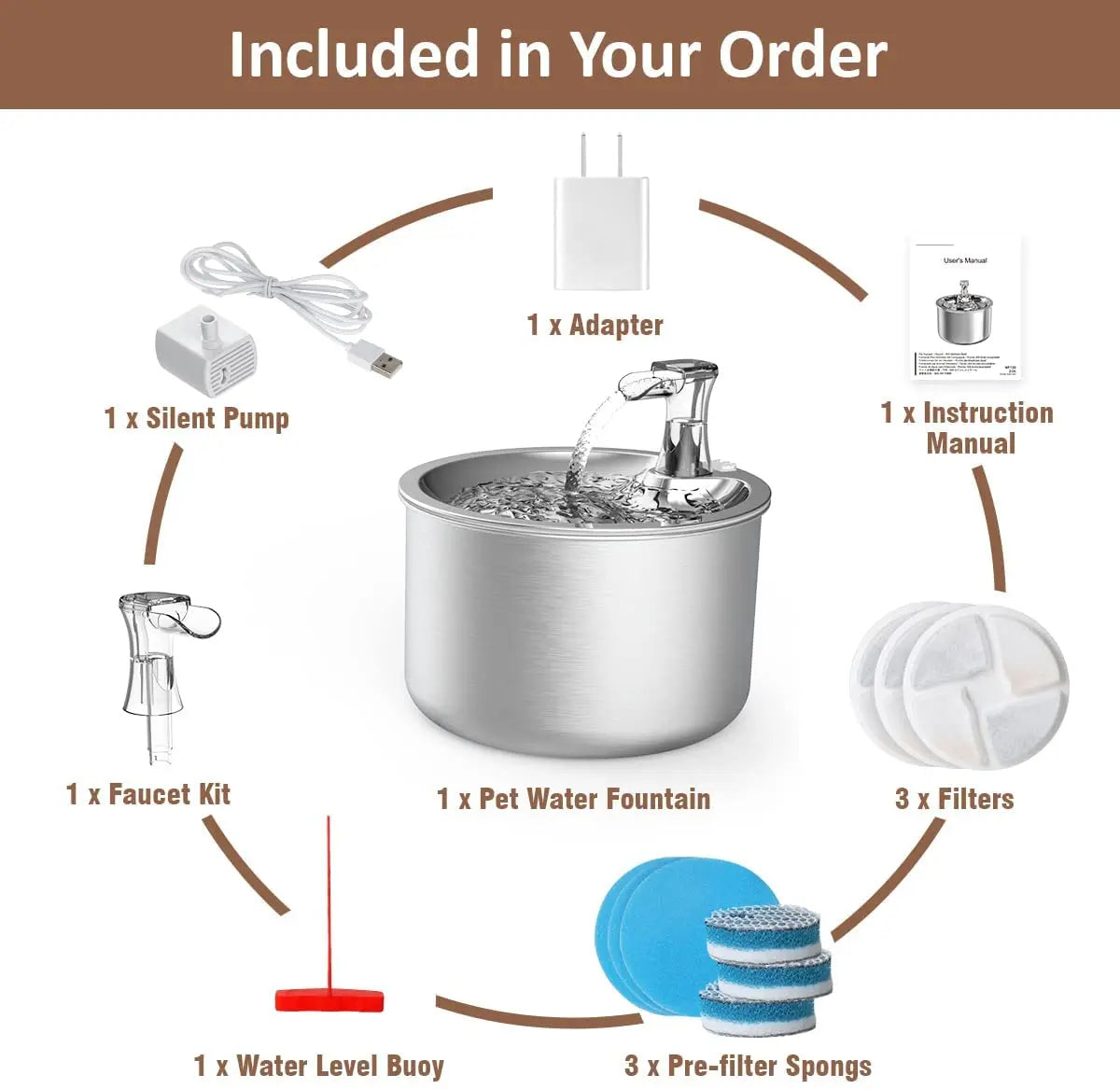 2L fully stainless steel pet water dispenser Automatic fountain