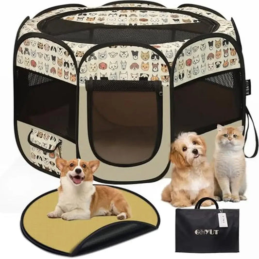 Portable Pet Playpen with Mat cat or dog