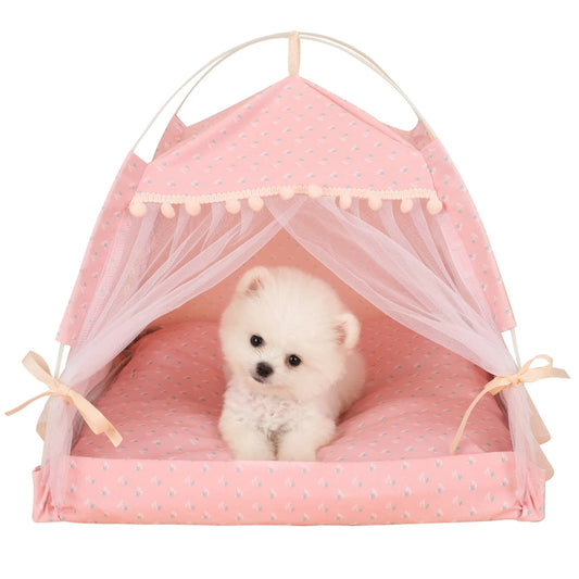 ZK20 Pet Dog Tent House Floral Print Enclosed Tent Bed
