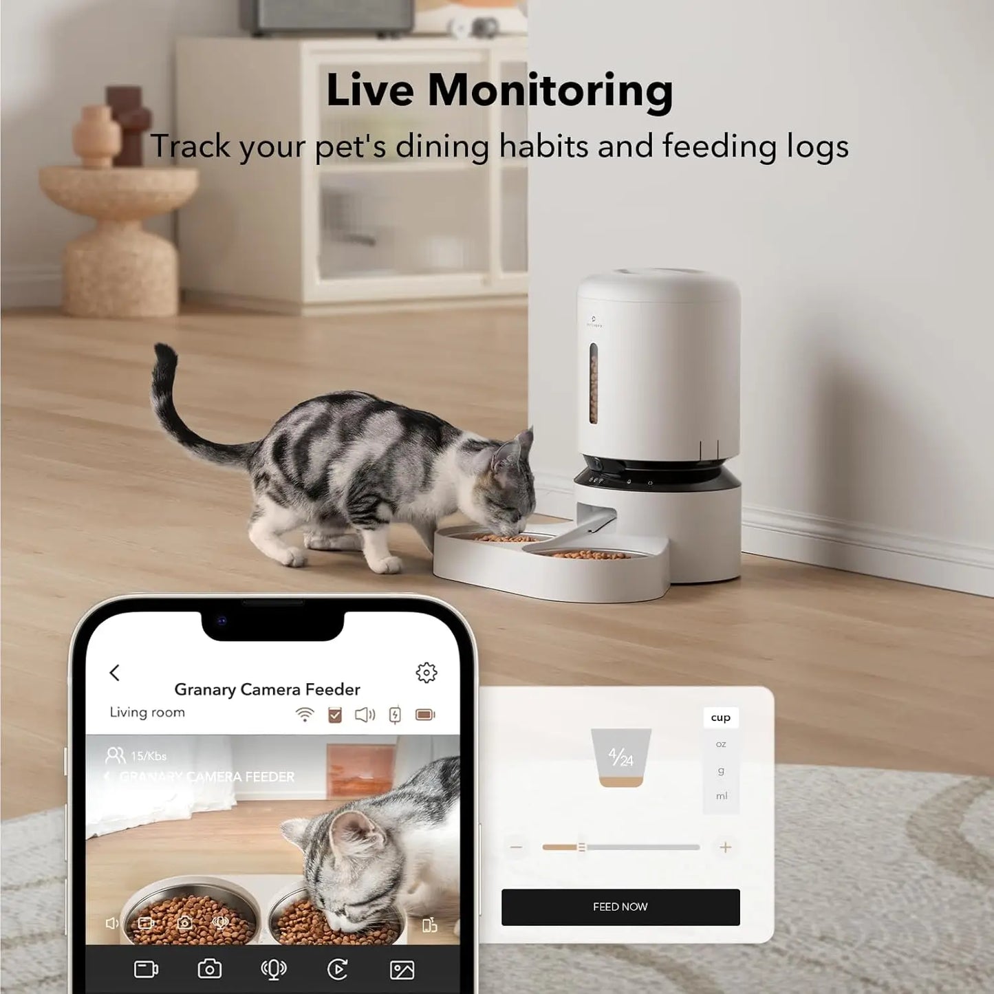 Automatic Cat Feeder with Camera for Two Cats