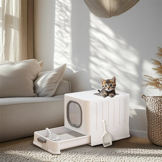 BingoPaw Cat Litter Tray Box: Foldable Top Entry Extra Large Cats Toilet